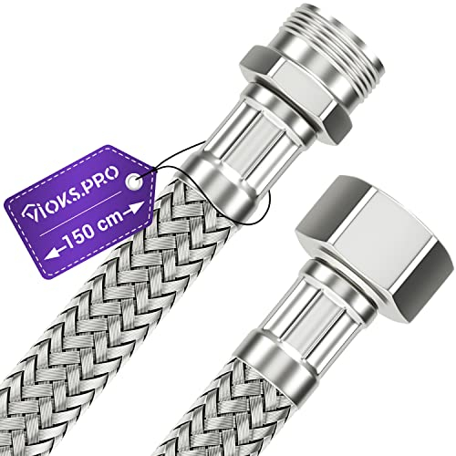 Vioks.pro Panzerschlauch 3/8 Zoll (15,2mm) 150сm Anschlussschlauch Armatur 3/8 Verlängerung mit Überwurfmutter Außengewinde & Flexschläuche für Armaturen