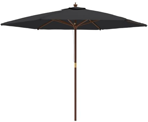 vidaXL Parasol de Jardin avec mât en Bois Noir 299x240 cm, Parasol, Parasol d'extérieur, Parasol de Patio, Parapluie, Parasol de terrasse