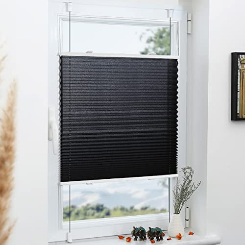 Grandekor Plissee Klemmfix ohne Bohren Schwarz 35x120cm(BxH) Plissees lichtdurchlässig Blickdicht Jalousien ohne Bohren Fensterrollo Klemmrollos Sonnenschutz Sichtschutz Faltrollo Rollos für Fenster