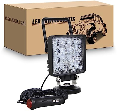 RIGIDON Led Arbeitsscheinwerfer mit Magnetfuß, 4 Zoll 48W Led Scheinwerfer | 12V 24V Flood Offroad Zusatzscheinwerfer, Zigarettenanzünder, 5 meter Kabel für Auto Traktor KFZ LKW 4x4 Camping Boot, 6000K