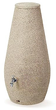 Goccia - Depósito de agua de lluvia (200 litros, material resistente a los rayos UV y a la intemperie, resistente a las heladas, barril de lluvia con tapa y dos roscas de 3/4 pulgadas)