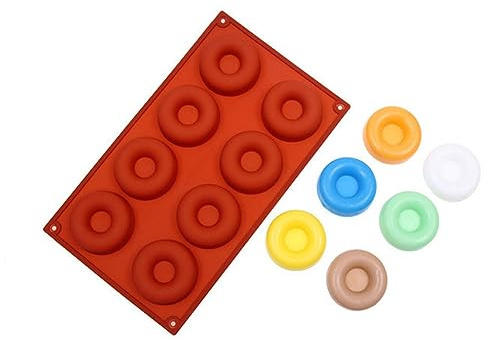 TopHomer Silikon Donut Formen, 2 Stück Antihaftbeschichtet Lebensmittelecht für Donut-Backen, 8 Hohlraum Donut Backform aus Silikon, Rot