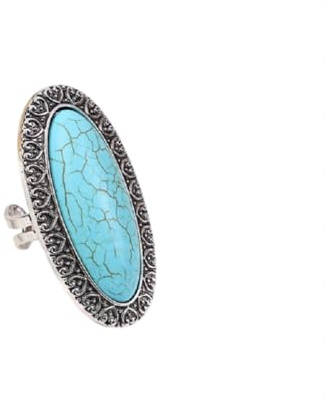 Western Jewelry - Anillos de diamantes de turquesa natural para mujeres y niñas, anillos de plata con turquesa bohemia, joyería ajustable, vintage, piedra preciosa, anillos de nudillos, cóctel,