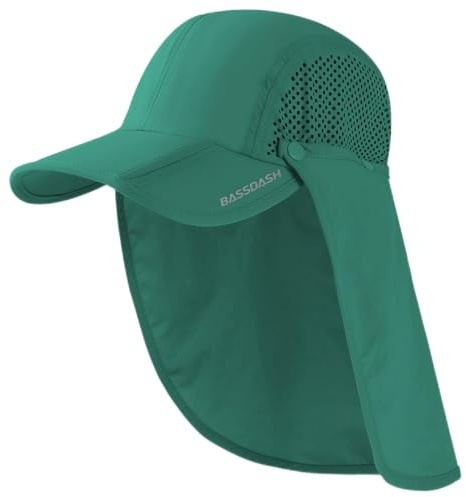 BASSDASH UPF 50+ vikbar fiskehatt baseballkeps med avtagbar nackflik bärbar för män kvinnor golf vandring, Aqua grön med vikbar kant, one size