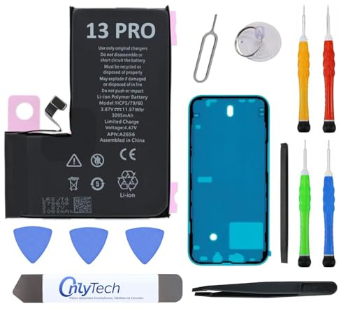 OnlyTech Batterie Premium de Remplacement pour iPhone 13 Pro - 3095mAh, Identique à l'Original, Kit 12 Outils Professionnels et adhésif écran Inclus