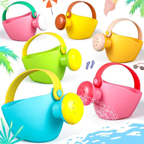Gemscream 6 Pcs Watering Can Set Small Plastic Beach Watering Can Bath Toy Toddler Gardening Equipment Toy for Girl Boy Beach Outdoor Garden