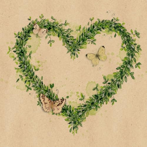 20 Servietten aus Recycling-Papier Blumen, Garten & Natur Grünes Blätterherz als Tischdeko. Papierservietten mit Motiv. Auch für Decoupage und Serviettentechnik 33x33cm