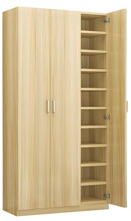 LITFAD Modern Shoe Storage Cabinet Solid Wood Shoe Rack with Doors and Shelves Large Capacity Moisture-Proof Shoe Cabinet - Light Walnut 35 L x 13 W x 71 H