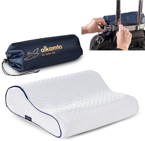 alkamto Reisekissen-Campingkissen-ergonomisches Memory-Schaum-Kissen mit temperaturregulierendem Bezug-Oeko-TEX Made IN Green