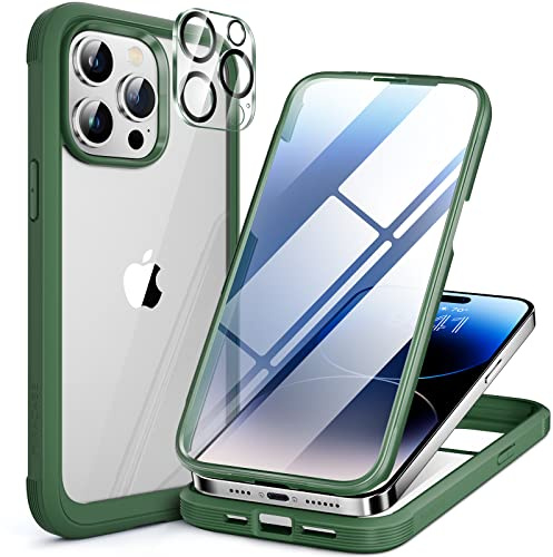 Miracase 360 Grad für iPhone 14 Pro Max Hülle mit Eingebaut Glas Schutzfolie, Komplettschutz HandyHülle Stoßfest Case für iPhone 14 Pro Max Schutzhüllen 6,7 Zoll, Grün
