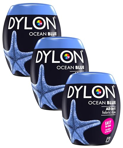 DYLON Washing Machine Fabric Dye Pod for Clothes & Soft Furnishings, 350g – Ocean Blue (Pack of 3)
