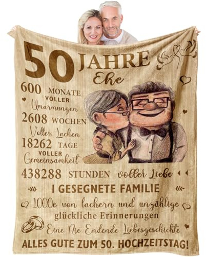 YESTUTI Goldene Hochzeit Geschenke, Geschenke zur Goldenen Hochzeit, Lustige Mitbringsel für Goldene Hochzeit Eltern, Goldenehochzeit Deko, Geschenkideen zum 50 Hochzeitstag Decke 150x130CM