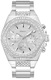 Guess Fury GW0899G1 - Reloj de Pulsera para Hombre con circonitas en Color Plateado y Correa de Acero Inoxidable (Resistencia al Agua: 5 Bares, diámetro de la Caja: 50 mm)