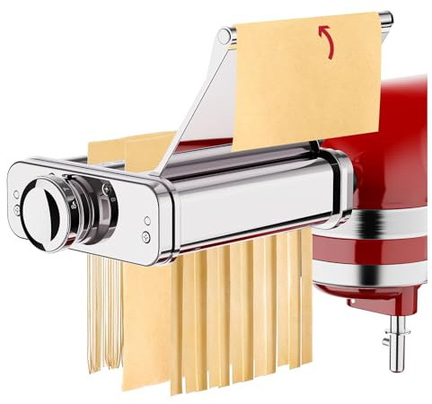 COFUN Accesorio para Pasta para KitchenAid - Accesorio para Pasta 3 en 1 de Acero Inoxidable Que Incluye Cortador de Fettuccine, Cortador de Espaguetis y Rodillo para Pasta, con Placa guía