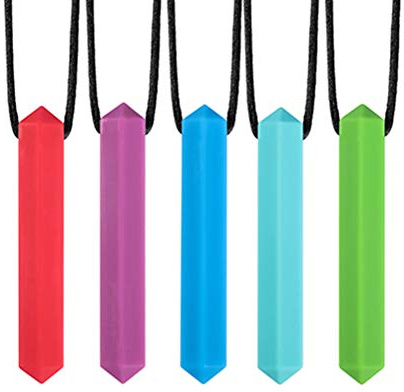 5pcs Collier à Mastication Sensorielle en Silicone pour les Enfants Autistes Atteints de TDAH SPD Anxiété Sensory Toys pour bébé Dentition Besoins de Moteur Oral Motor Baby