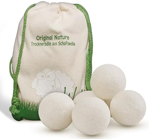 Original Nature Trocknerbälle, Wäschetrockner-Bälle mit Aufbewahrungsbeutel, 6 Stück, Weiß