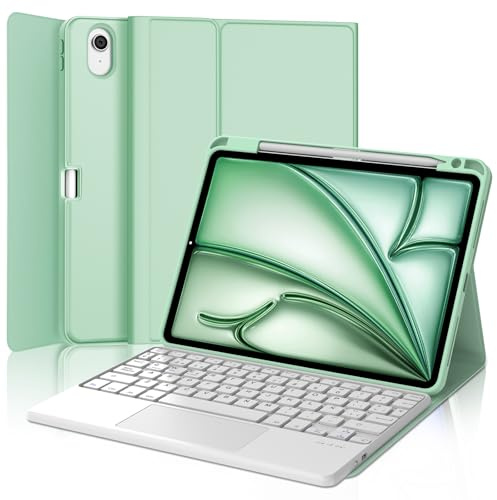 Teclado para iPad Air 11 Pulgadas M2/M3/M4 2024/2025/2026 con Touchpad | Funda con Español Ñ Teclado para iPad Air 11 M2/M3/M4 2024/2025/2026 Bluetooth con Trackpad, Verde Claro