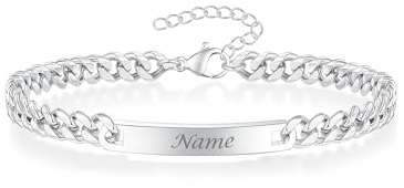 TOLOWOBK Armband Herren mit Buchstaben Edelstahl Panzerkette A-Z | Personalisierte Buchstaben Armbänder in Silber für Männer Jungen als Geschenk zum Schulstart Geburtstag für Sohn Enkel Bruder