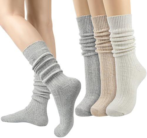 Ginocchio Calze Donna in Lana, Merino Invernali Calzini Lunghi Calzini da Ginocchio Termiche Divertenti Inverno, Taglia Unica, EU42-46