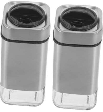GLEAVI 2 Pezzi Dispenser Per Spezie in Acciaio Con Fori Regolabili Per Condimenti Bottiglie in Vetro Rettangolari Opache Contenitori Per Cucina Dosaggio Preciso Per Uso Quotidiano