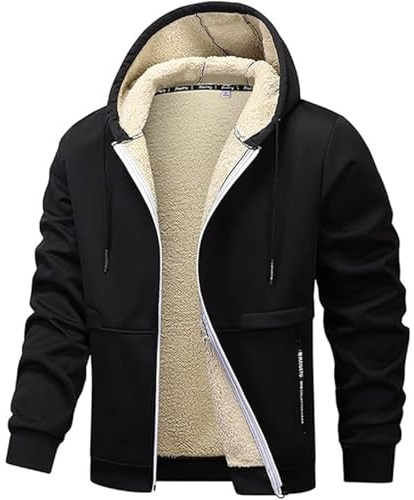 Felpa da uomo foderata in sherpa con zip e cappuccio in pile spesso, giacca pesante, antivento, cappotti invernali