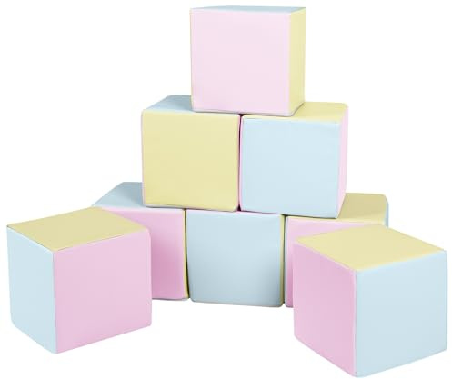 Velinda Würfel-Set 8 Schaumstoffbausteine XXL-Softplay-Bausteine Krippensoftbaustein (Farbe: pink, blau, gelb (Pastell))