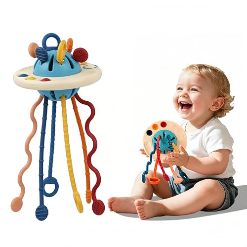 Fyxttalor Montessori Giochi per Bambini 1 Anno, 5 in 1 con Sensoriale Giocattoli da Tirare, Anelli da Impilare e Sonagli Giocattoli Didattici per Lo Sviluppo delle capacità Motorie Fini e Sensoriali