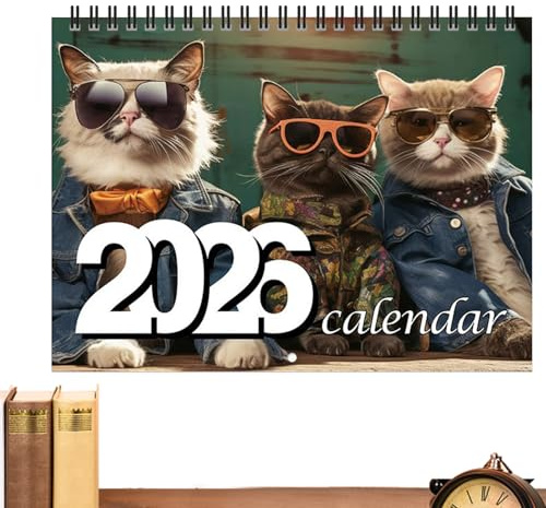 Cat Calendar 2026-12-Month Cat Wearing Glasses Calendar | January - December 2026, Twin-Wire Binding, Planner for Family Wall Office Home Study Room School Decor Scheduling