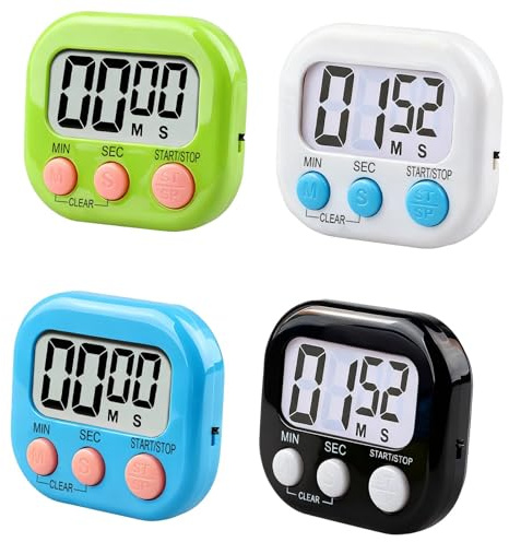 4PCS Digital Timer for Kid, Kitchen Timers for Cooking with Magnetic Base | Cooking Timers for Kitchen with Alarm Minute Seconds Countdown Stopwatch for Kids, Study, Teachers, Classroom, Exercise, Work