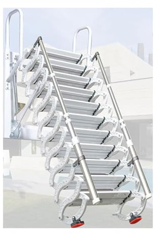 PUZYI Bodentreppe Elektrische Teleskopleiter, Dachbodenleiter aus geschmiedeter Aluminiumlegierung ohne Handläufe, an der Wand montierte Klappleiter for den Heimgebrauch Loftleiter(Blanc,2~2.5m)