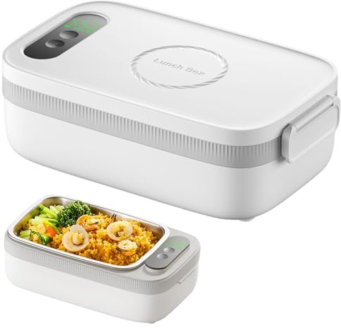 Fiambrera eléctrica inalámbrica, recargable, autocalentable, de 14000 mAh, portátil, de 1 L, para el trabajo, camping, oficina, viajes, picnic y exteriores (blanca). Fiambrera térmica para h