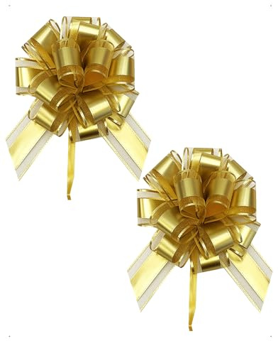 SanKristo 2 PCS Grand Nœuds à Tirer, diamètre 17 cm Gros Cadeau Nœud Décoratifs Couleur Métallique Decoration Voiture Mariage, Cadeau, Fêtes, Mariage, Anniversaire, Noël, Albero, Saint-Valentin, Or