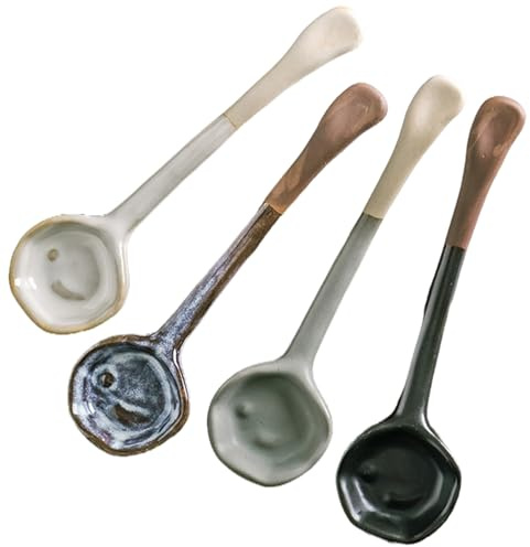 Coffee Scoop Set of 4 Vintage Ceramic Spoons 6 Inch Long Handle Rustic Coffee Scoops Reusable Tea Scoop Decorative Kitchen Utensils for Home Cafe Sugar Tea Powder Measuring