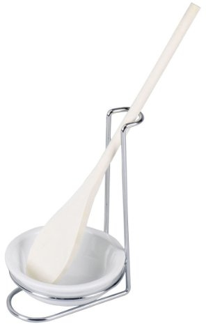Cucchiaio da cucina SSW con ripiano e ciotola, il telaio è realizzato in acciaio inox, il cucchiaio da cucina in legno e la ciotola in porcellana, set da 3 pezzi, 477299