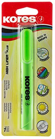 Kores - Green Highlighter Pen - High Liner Plus, Fluorescent, Water Based-Ink Highlighter Pen with Ergonomic Shape - Stationery School Supplies, Office Supplies - Single Pack