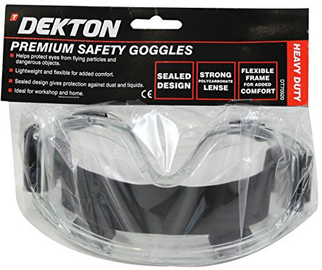 Dekton Premium Safety Goggles | Lightweight & Flexible Eye Protection Against Flying Particles | Ideal for Workshop & Home Use | Sealed Design for Protection | Durable Polycarbonate Lenses for Safety