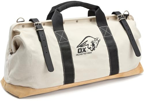 OX Canvas Tool Bag - 24 Inch Masonry Tool Bag - Heavy Duty Leather Straps