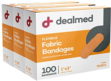 Dealmed Sterile Flexible Fabric Adhesive Bandages – 1x3 Inch – 100/Box - 3 Boxes - Breathable First Aid Strip Pack - Soft Stretch Wound Patch for Medical, Emergency Kits & Clinic