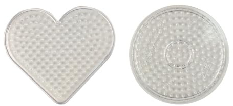 2 transparente Platten 8 cm für Bügelperlen (rund, Herz) + 2 Backpapier 16x19,5 cm