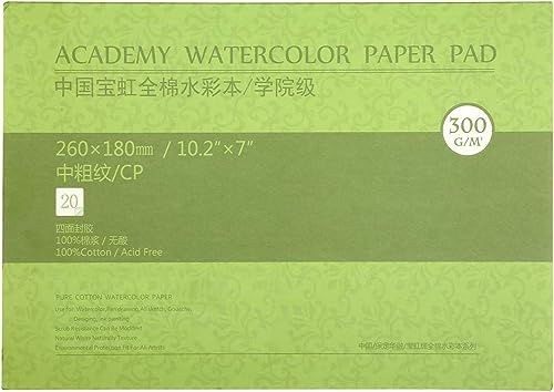 MEEDEN 10X7 Cotton Watercolor Paper Textured Surface Watercolor Pad, Cold Press, 140lb/300gsm, 20 Sheets for Painting & Drawing, Wet, Mixed Media
