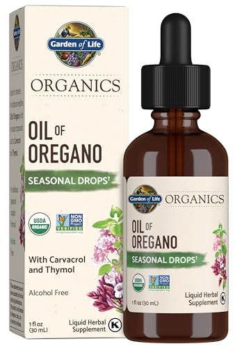 Garden of Life Organics Oil of Oregano Seasonal Drops 1fl oz (30 mL) Liquid, Concentrated Plant Based Immune Support - Alcohol-Free, Organic, Non-GMO, Vegan & Gluten Free Herbal Supplements
