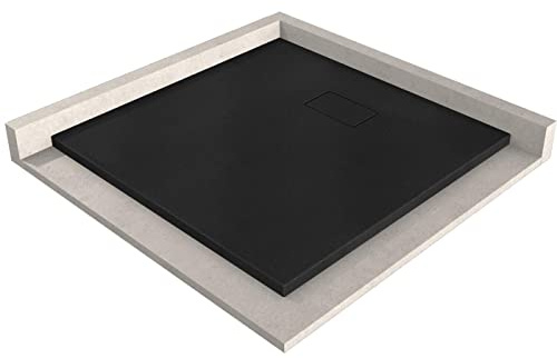 BERNSTEIN Duschtasse 90x90 cm Schwarz matt Flache Bauhöhe, Duschwanne der GT-SERIE aus SMC, Rechteckiges Duschbecken mit Gefälle, SMC -Duschwanne, Steinoptik