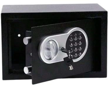 Perel Elektronischer Safe mit Zahlencode und Notschlüssel, geräumiger Stahlschrank mit weicher Innenauskleidung, sicherer Mini-Tresor für Schmuck, Dokumente und Bargeld, 20x31x20 cm
