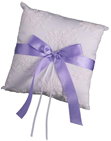 Tenlacum Vintage Pearl Wedding Ring Pillow Cushion Satin Engagement Gift Ring Bearer with Bowknot, 20x20cm, Purple