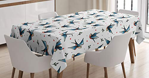 ABAKUHAUS Fleur De Lis Tischdecke, Königliche heraldische Lilien, Schmutzabweisend Pflegeleicht Waschbar Druck Mit Klaren Farben ohne Verblassen, 140x200cm, Orange Sea Blue