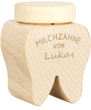 LAUBLUST Personalisierte Milchzahndose mit Namen - Zahnbox mit Gravur auf beiden Seiten | Zahnfee Geschenk für Jungen & Mädchen - Milchzahnbox & Zahndose aus Holz ca. 6 x 4 cm als Andenken für Kinder