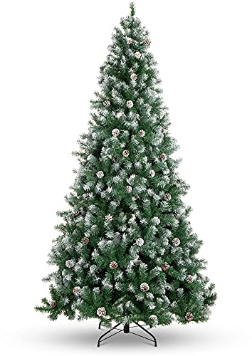 Best Choice Products 7.5ft Pre-Decorated Holiday Christmas Tree for Home, Office, Party Decoration w/ 1,346 PVC Branch Tips, Partially Flocked Design, Pine Cones, Metal Hinges & Base
