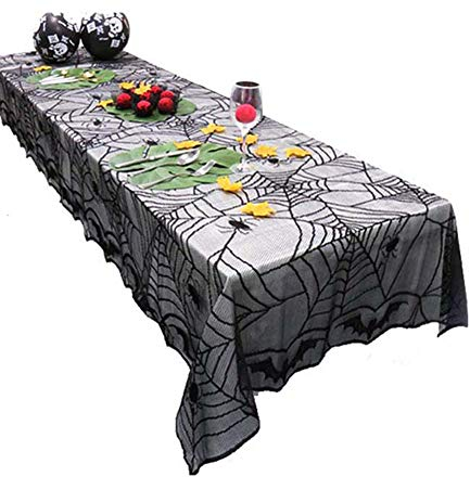 YULOONG Halloween Dekoration Schwarze Spitze Spiderweb Fledermaus Ghost Cloth Cover für Kamin Tisch Tür Fenster Lampe Klimaanlage Wand Horrifying Party Supplies