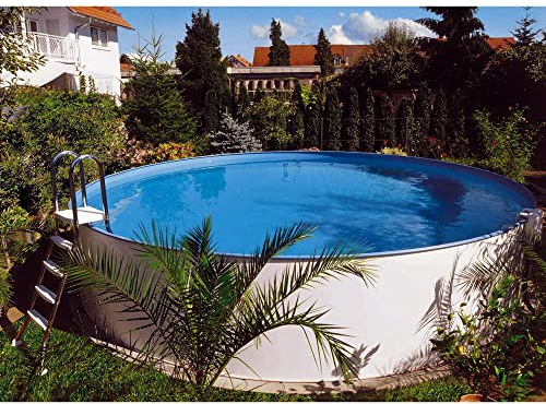 Planet Pool Stahlwandpool rund Exklusiv 420x150 cm, Stahl 0,8 mm weiß, Folie 0,6 mm blau, Einhängebiese