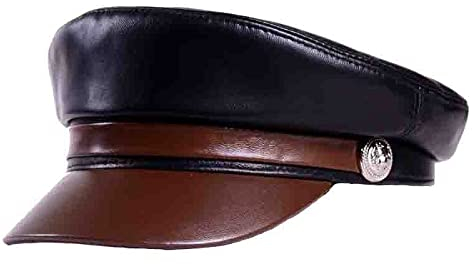 jingtinghy Ledermütze Mode Unisex Weiche Echtes Leder Hut Frauen Männer Winter Schwarz Braun Patchwork Casual Cap Student Buttons Milit-ARY Caps (Color : Black, Hat Size : 58 60 cm Ajustable)